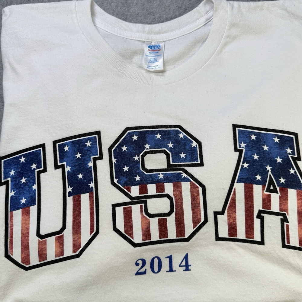 USA 2014 Patriotic American Flag Stars Stripes Graphic Tee XL Made in USA